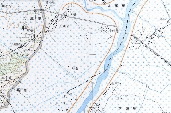 ▲1970년대 지도에 표기된 구만포 부근 내포마을